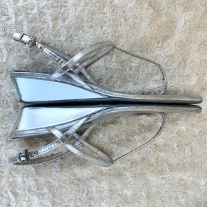 Prada Silver Strappy Wedged Sandals